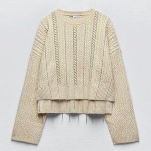 🪩 ZARA Rhinestone Embellished Jewel Openwork Knit Sweater